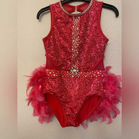 Weissman solo glam custom Dance costume hot pink pink feather Get Happy 14101 MC - Picture 3 of 14